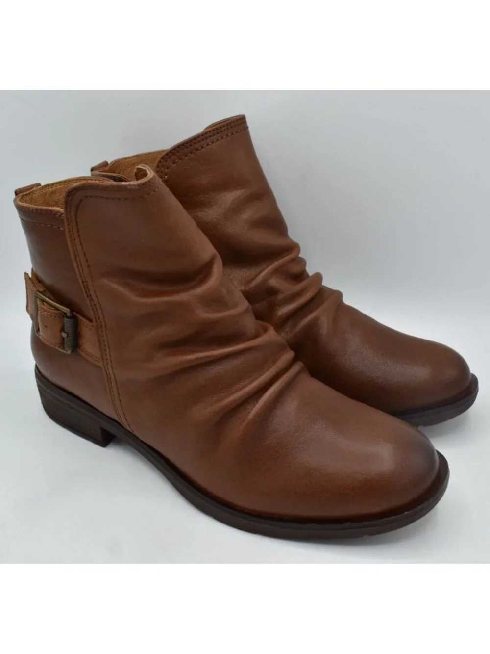 Sofft Womens Size 7 Brookdale Root Brown Leather Buckle‎ Zip Ruched Boots Shoes